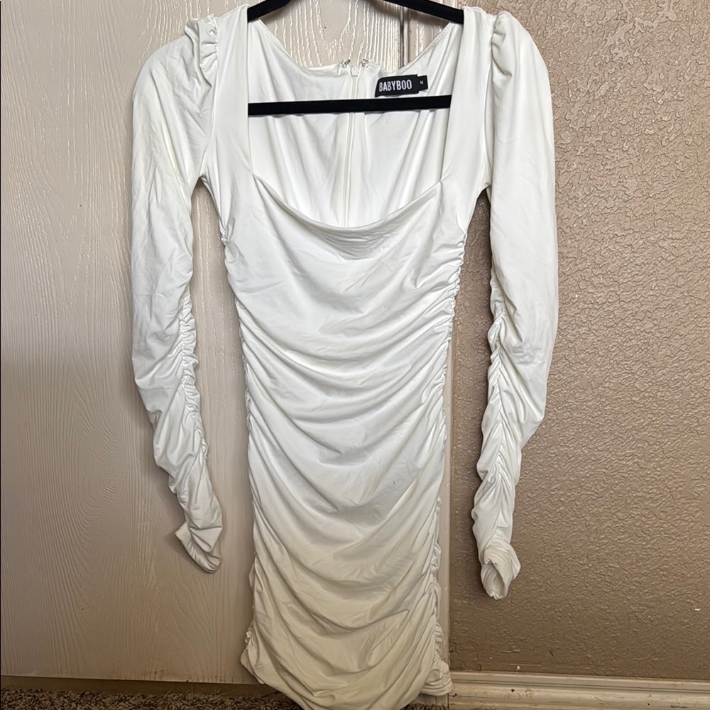 BABYBOO White Ruched Bodycon Mini Dress